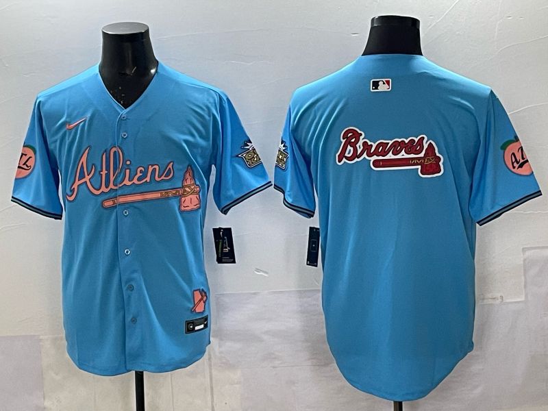 Men Atlanta Braves Nike Blank Light blue 5th generation Joint Name 2025 MLB Jersey 06